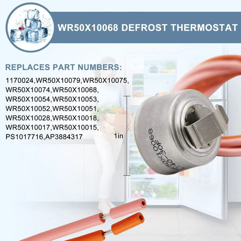 Refrigerator Defrost Heater Kit With Temperature Sensor And High Limit Thermostat Replacement Parts Keeps Your Fridge Frost Free WR51X10055 WR55X10025 WR50X10068 For General Electric image featuring defrost thermostat WR50X10068.
