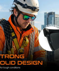 Job Site Tough Z87.1 Safety Sunglasses For Men Featuring Polarized Lenses And UV400 Shielding close-up on ANSI Z87.1 certification.