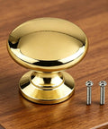 Kickstart Your Remodel With Solid Vintage Unlacquered Brass Dome Cabinet Knobs serving killer patina and charm, showcasing screws.