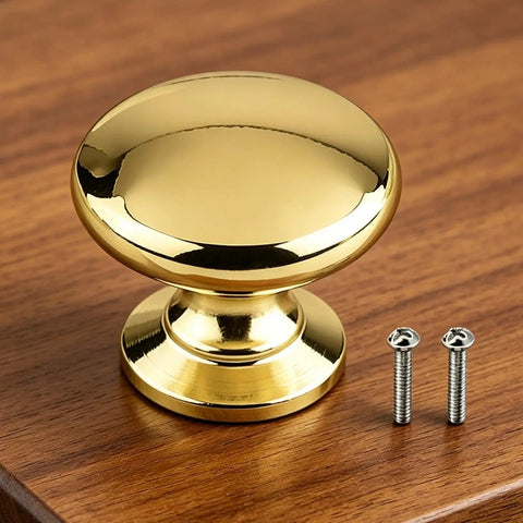 Kickstart Your Remodel With Solid Vintage Unlacquered Brass Dome Cabinet Knobs serving killer patina and charm, showcasing screws.