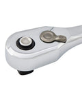 One Half Inch Quick Release Ratchet With Slim Head, 72 Tooth Gear, 5 Degree Swing, Ergonomic Handle, close-up of ratchet head
