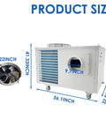 Heavy Duty Rolling Industrial Air Conditioner Boss Grade Portable Spot Cooler 6000W Electric Unit dimensions shown with fan.