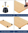 Round Synthetic Rubber Feet Bumpers With Built Threaded Screws Super Grippy Non Slip Cushions during installation on wood surface.
