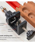 Aluminum Alloy 35mm Milling Cutter Kit For Hinge Fixtures With Clip Drill Bit Drilling Guide Hole Locator For Woodworking Cabinets And Furniture Installations Side And End Milling DIY Friendly And Easy To Use Precise Hole Alignment, black clamp plate close-up