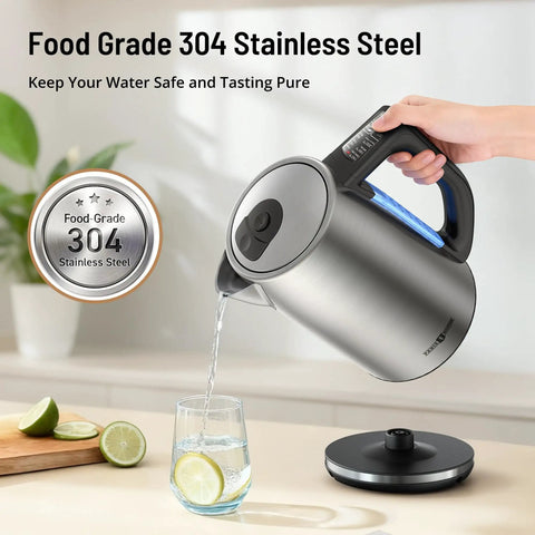 Six Preset Temperature Electric Kettle With Dope Precision Control, 1.7L Stainless Steel, 1500W Fast Boil for Oolong and Green Tea