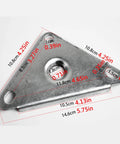 Heavy Duty Stainless Steel Furniture Legs Set With Adjustable Cabinet Feet triangle base plate dimensions labeled