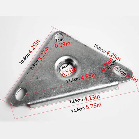 Heavy Duty Stainless Steel Furniture Legs Set With Adjustable Cabinet Feet triangle base plate dimensions labeled
