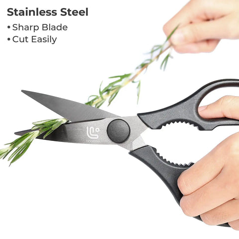 Magnetic Kitchen Scissors All Purpose Heavy Duty Shears With Break Apart Blades For Meat Poultry Veggies Herbs And Pizza Dishwasher Safe Black With Magnetic Holder For Easy Cleaning And Precise Cutting On Every Kitchen Task, stainless steel scissors cutting herbs