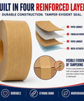 Premium Heavy Duty Water Activated Packing Tape With Badass Hold Fiberglass Kraft Backing for tamper evidence and secure sealing.