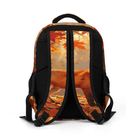 Back view of Autumn Forest Pumpkin Fox Printed Unisex Backpack With Large Capacity For Everyday Use Made From Durable Polyester