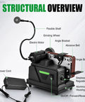 Compact Mini Bench Belt Sander With 10m/s High Speed For Multi Material Finishing features electric motor, grinding wheel, and accessories.