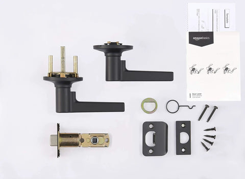 Manchester Entry Door Lever With Lock Matte Black, Easy Install With Phillips Screwdriver, Reversible Lever hardware kit