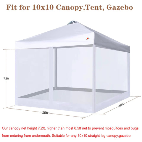 Replacement Mesh Sidewall for 10x10 Canopies and Gazebos White 86x120 Inches Fits Most 10x10 and 10x20 Foot Pop Up Canopies