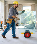 Heavy Duty Panel Dolly for Drywall and Stone Tiles 2204 Lb Capacity Two Wheel Hand Truck Cast Iron Frame Rustproof Welded Build for Glass Panels and Tile Installations, worker moving glass panel