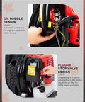 Close-up of Beast Gas Backpack Leaf Blower showcasing oil bubble and stop-valve design for efficient operation and easy startup.