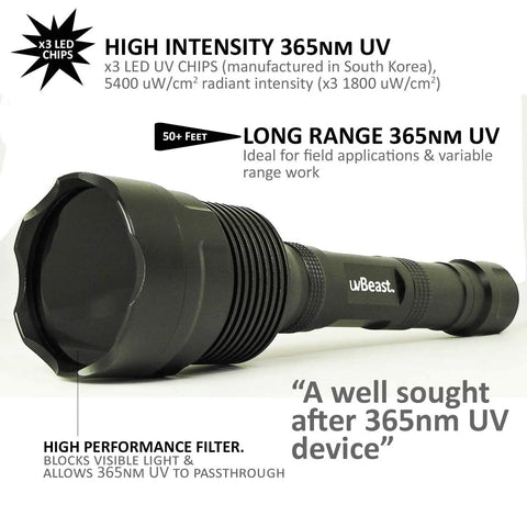 V3 365 Nanometer UV Black Light Flashlight For Pros, Beast Power Ultraviolet Beam, High Definition UV, Long Range, Professional Grade For Commercial Use, Heavy Duty Workhorse, USA Stock