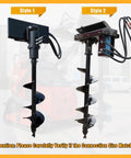 Heavy-Duty Auger Attachment for Mini Skid Steer Loader with hydraulic post hole digger, two styles, 5.9 and 7.87 inch bits