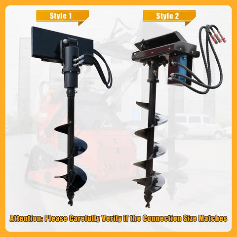 Heavy-Duty Auger Attachment for Mini Skid Steer Loader with hydraulic post hole digger, two styles, 5.9 and 7.87 inch bits