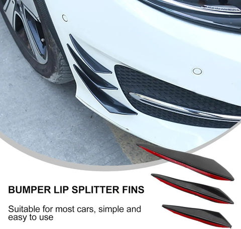 Get Rad With These Heavy Duty 6 Pcs Front Bumper Canards For Mini Cooper; Black Rubber Winglets And Splitter Fin Kit To Block Debris And Spice Up Your Ride Style Today. Front bumper lip splitter fins on white Mini Cooper, black rubber, 6 pcs