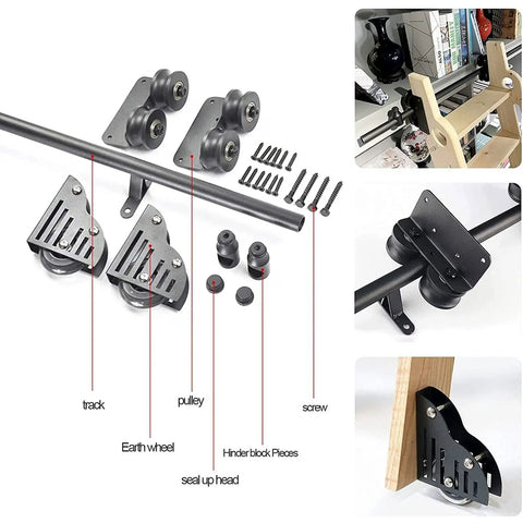 Built Like A Tank Rolling Ladder Track And Sliding Barn Door Hardware Kit For Your Sweet Loft Or Shed features black steel components.
