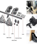 Heavy Duty Rolling Stair Hardware Kit With Hella Smooth Tracks And Rugged Steel Build including pulleys and track components.