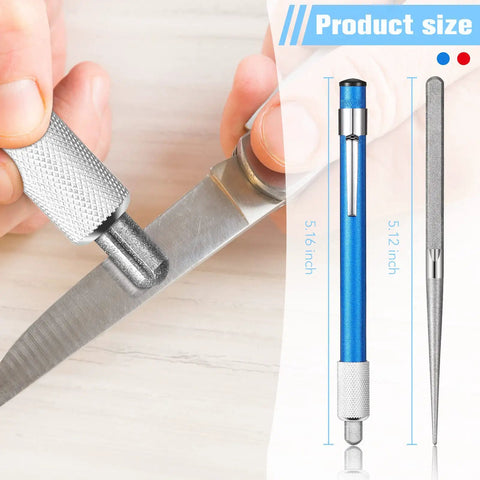 Diamond Retractable Knife Sharpener Pen Style Dual Pack Steel Diamond Rod Edge For Kitchen And Outdoor Knives seen in use