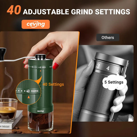 Massive 60G Capacity Manual Coffee Grinder With 40 Adjustable Settings And Stainless Steel Burrs Portable Hand Coffee Bean Mill