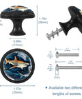 Four Piece Round Cabinet Knobs Set For Drawers And Doors, shark design knob with screws, dimensions shown