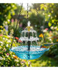 Sun Powered Hanging Bird Bath Fountain With Glass Bowl Cascade Solar Pump No Wiring Outdoor Water Feature For Garden Patio Or Yard In Blue That Attracts Backyard Birds And Runs Automatically In Sunshine Super Easy Setup