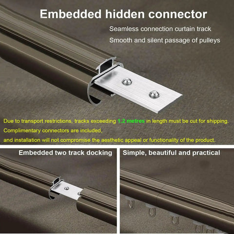 Wall Mounted Blackout Curtain Rod Track 260cm Aluminum Alloy Heavy Duty Rail For Windows Living Room Bedroom Office Bathroom White Finish No Fuss Install And Smooth Operation, hidden connector