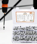 Premium Quality Heavy Duty Threaded Inserts For Wood With Precision Pre Drilled Socket Connectors And Hex Wrench Fasteners in a storage box.