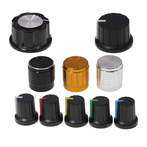 Ten Pack Horizontal Single Turn Potentiometer With Switch 100K Ohm B100K 5 Pins 15mm Knurled Shaft Aluminum Alloy Knob Caps