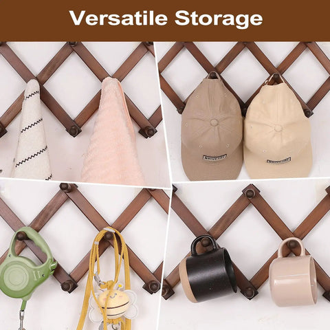 Expandable Wall Mounted Hat Rack With 10 Hooks, Space Saving Coat And Mug Organizer For Entryway Or Living Room, adjustable design