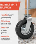 Heavy Duty Gate Wheel for Wooden or Metal Gates, 8 Inch Swivel Caster With Suspension, Spring Loaded, Flat Free Tire