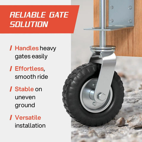 Heavy Duty Gate Wheel for Wooden or Metal Gates, 8 Inch Swivel Caster With Suspension, Spring Loaded, Flat Free Tire