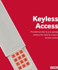 Wireless Keyless Entry Keypad For Garage Door And Gate Openers Universal Fit No Wiring Needed Battery Operated With 9 Volt Battery Included Easy Install And Reliable Access on red background