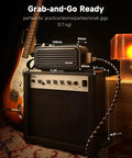 Portable 25W Mini Electric Guitar Amp With Dual Speakers Smart App Control Type C Charging Bluetooth And AUX Input Ideal For Daily Practice And Outdoor Jams Lightweight Battery Powered Practice Amp shown with measurements.