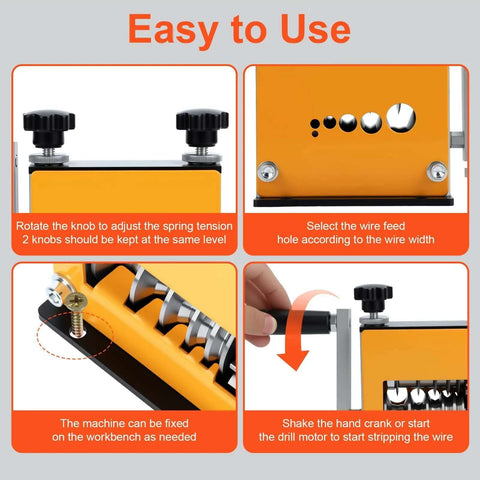 Steps to use Pro Grade Cable Stripper Tool For 3 To 17mm Wires With 6 Channel And 5 Blades Drill Powered Or Hand Crank