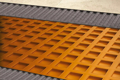 Image showing tile installation with All Set Modified Grey Thinset Mortar For Tile A Workhorse Sag Resistant Smooth And Creamy Easy To Spread Perfect For Ceramic Porcelain And Stone Tiles Including Large Heavy Tiles 50 Pound Bag on a Schluter membrane.