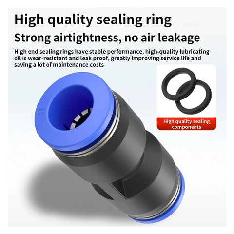 Pro Grade Pneumatic Fittings Kit For Air Hoses Straight Push In Quick Release Connectors 4mm 6mm 8mm 10mm 12mm 14mm 16mm Plastic Hose Couplings Easy Install Durable Black Boxed Pack For DIY And Professional Use, sealing ring detail