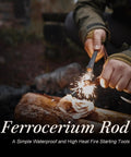 Person using ferrocerium rod to create sparks on wood. Two Pack Ferrocerium Rod Fire Starters 3 By 4 Inch Flint Rods For Camping And Survival