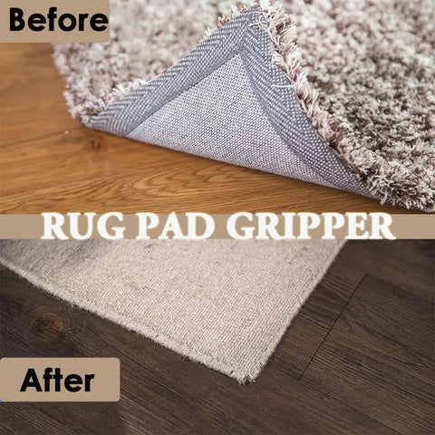 Before and after using Eight Pack Rug Tape Pads Non Slip Rug Pad Gripper Anti Skid Stickers for Area Rugs Prevent Sliding Grip