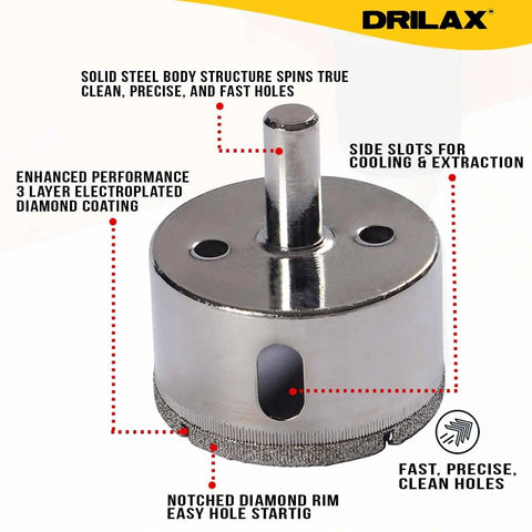 2 Inch Diamond Hole Saw For Tiles And Glass With 3/8 Inch Shank Pro Grade Ceramic Porcelain Granite Quartz Drill Bit