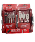 Milwaukee 8-piece Quik-Lok flat boring spade bit set in red carrying case