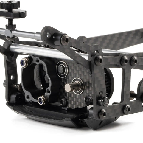 Close-up of Carbon Fiber Lunatic Sporty Chassis Kit With OD3 Overdrive Transmission components for WRCCA Sportsman Class