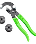 Pro Grade Stainless Steel Tube Bending Pliers For Brake Lines with multi size adapters and green handles.
