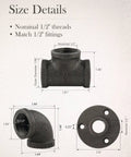 Size details of 60 Pack One Half Inch Cast Iron Pipe Fittings Set With 20 Elbows 20 Tees And 20 Flanges For One Half Inch Threaded Pipes