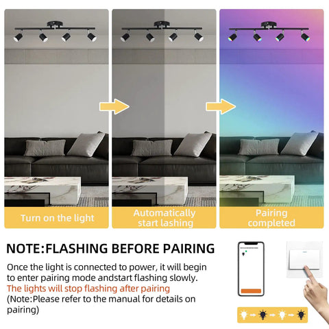 Smart 4 Light RGB LED Track Lighting Kit With Alexa Google Home And App Control Color Changing Ceiling Spotlight setup guide
