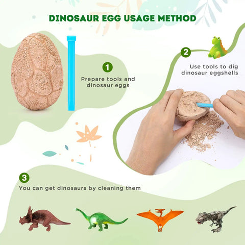 Instructions for Dig Up Dinosaur Fossil Eggs Kit Break Open Twelve Unique Dino Eggs Uncover Twelve Adorable Dinosaurs.