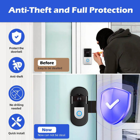 Anti Theft Video Doorbell Mount With No Drill Installation, Adjustable Bracket In Use Demonstrating Security Features